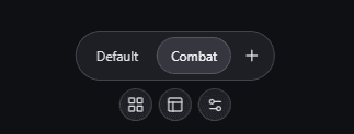 Sigil's view switcher showing Default and Combat, with Combat selected and a control to add a view.